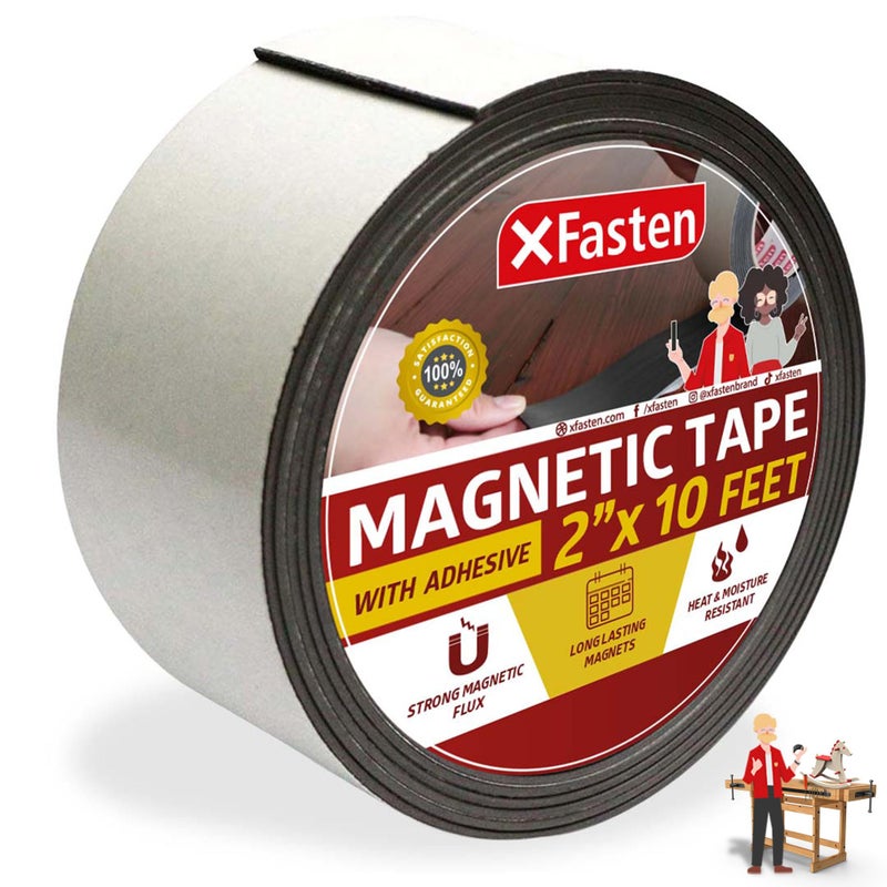 XFasten Strong Magnetic Tape for Whiteboard, 2-Inch X 10-Foot Magnetic Tape Strips with Adhesive Backing, Magnetic Tape Heavy Duty for Walls, DIY, Office, Flexible Magnetic Tape Roll for Classroom - Image 1